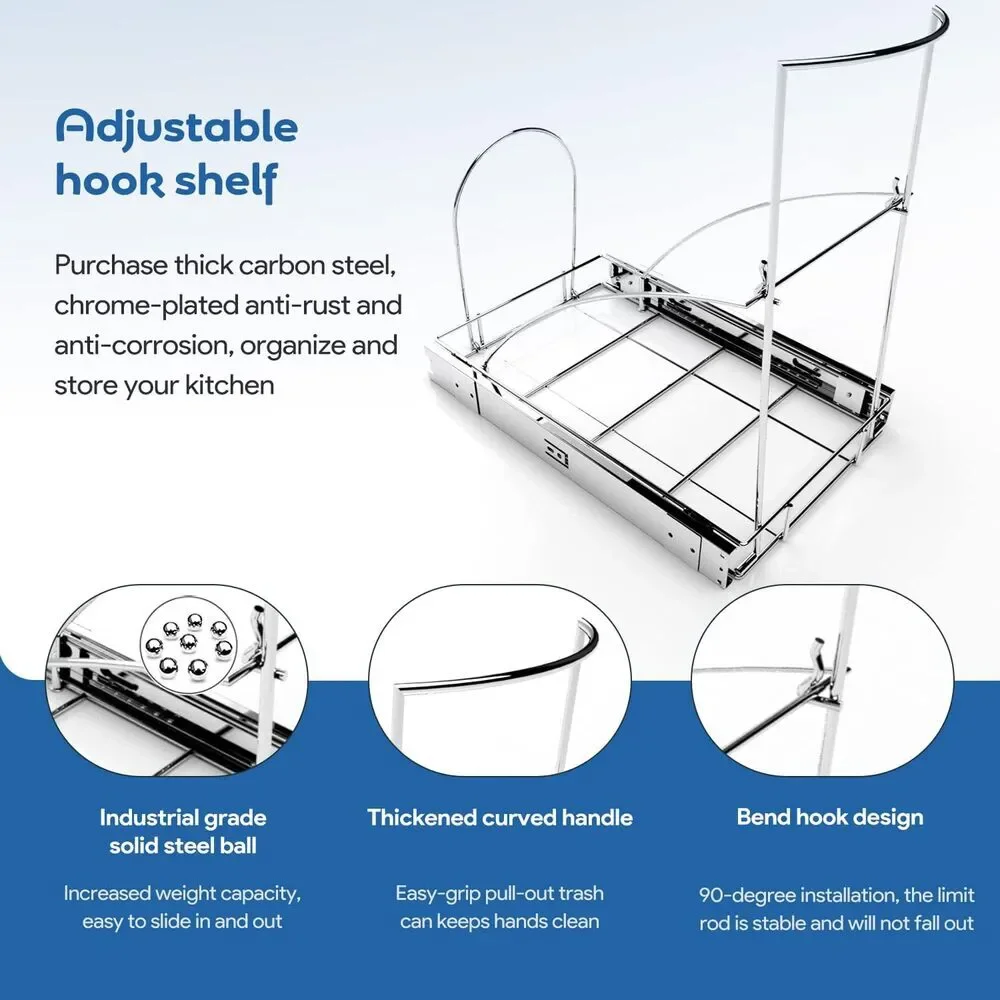 Pull Out Trash Can Organizer Under Cabinet Sink Chrome Sliding Rack No Bin